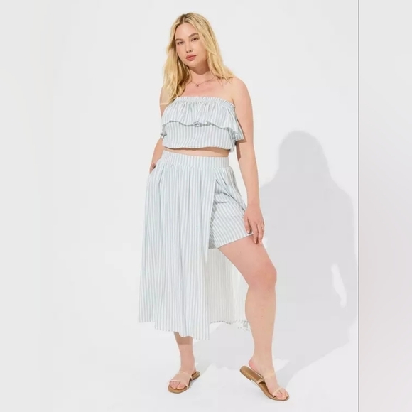 Torrid Tea length Rayon Slub Ruffle Top Skirt Set Sunday Stripe Cloud Dancer - Picture 1 of 14